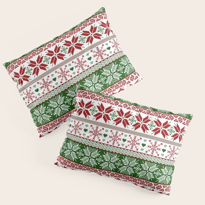 Green & Red Winter Fair Isle Pillow Sham Gallery Image 3