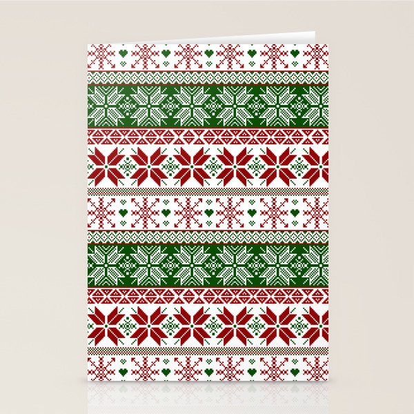 Green & Red Winter Fair Isle Stationery Card Gallery Image 2
