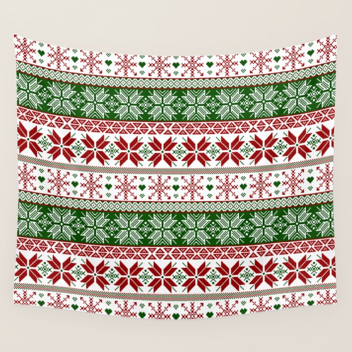 Green & Red Winter Fair Isle Wall Tapestry Gallery Image 4