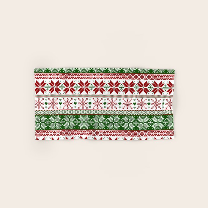 Green & Red Winter Fair Isle Bath Towel Gallery Image 1