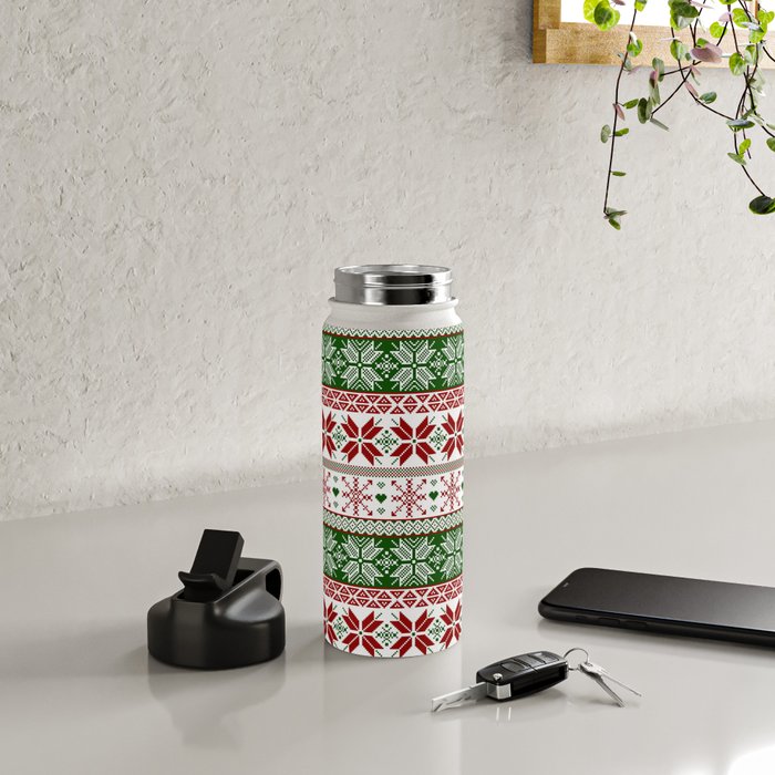 Green & Red Winter Fair Isle Water Bottle Gallery Image 4