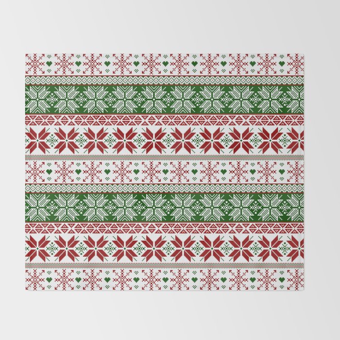 Green & Red Winter Fair Isle Throw Blanket Gallery Image 2
