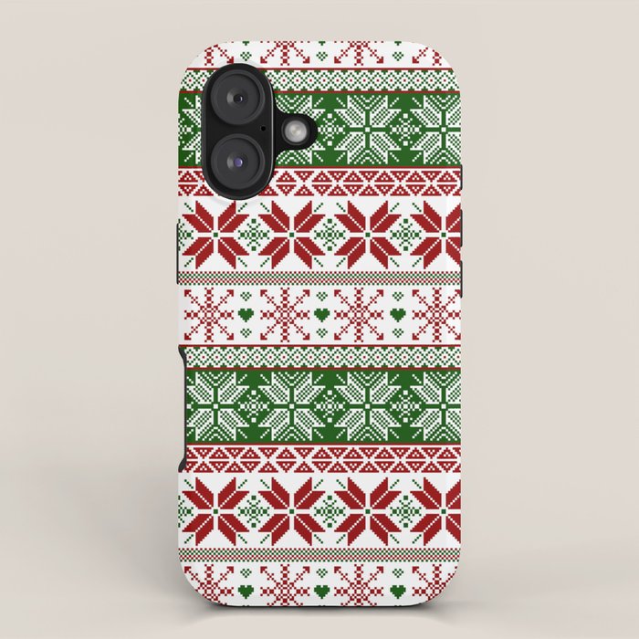 Green & Red Winter Fair Isle iPhone Case Gallery Image 1
