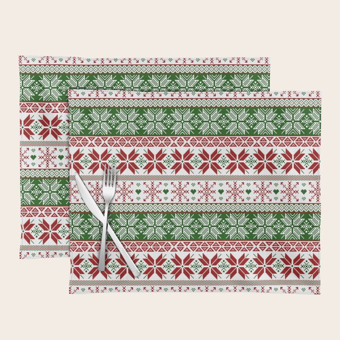Green & Red Winter Fair Isle Placemat Gallery Image 1