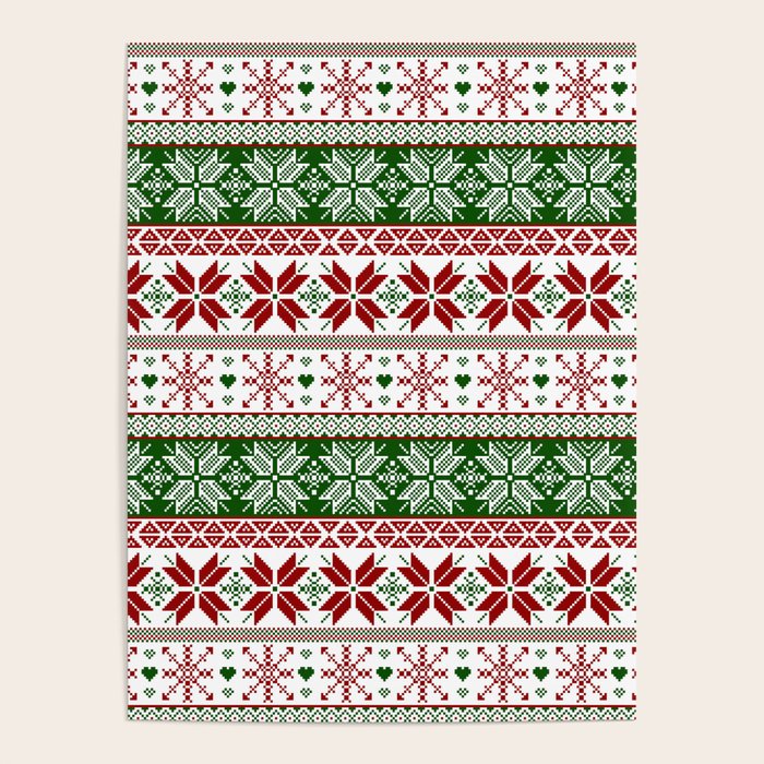 Green & Red Winter Fair Isle Poster Gallery Image 4