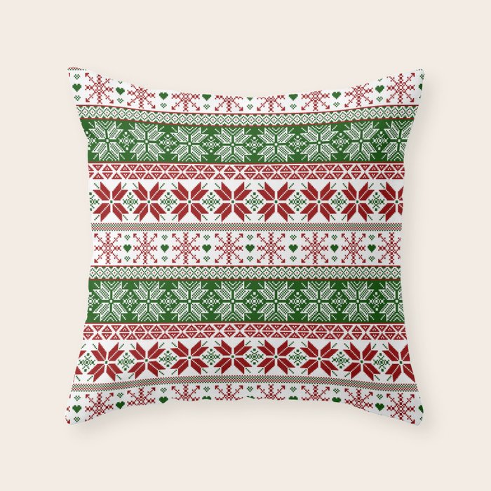 Green & Red Winter Fair Isle Throw Pillow Gallery Image 6