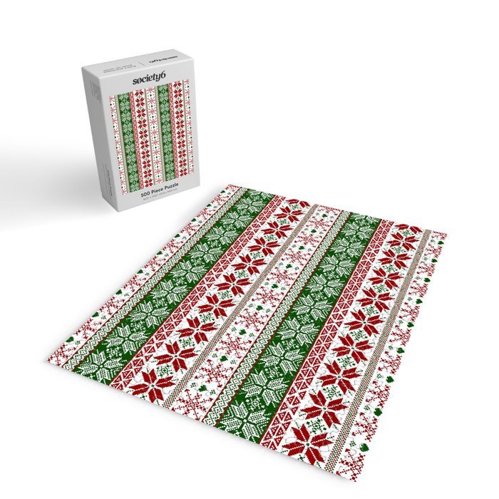 Green & Red Winter Fair Isle Jigsaw Puzzle Gallery Image 2