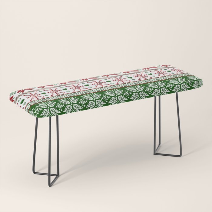 Green & Red Winter Fair Isle Bench Gallery Image 1
