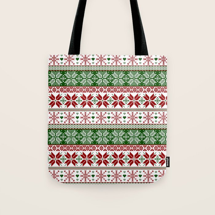 Green & Red Winter Fair Isle Tote Bag Gallery Image 1
