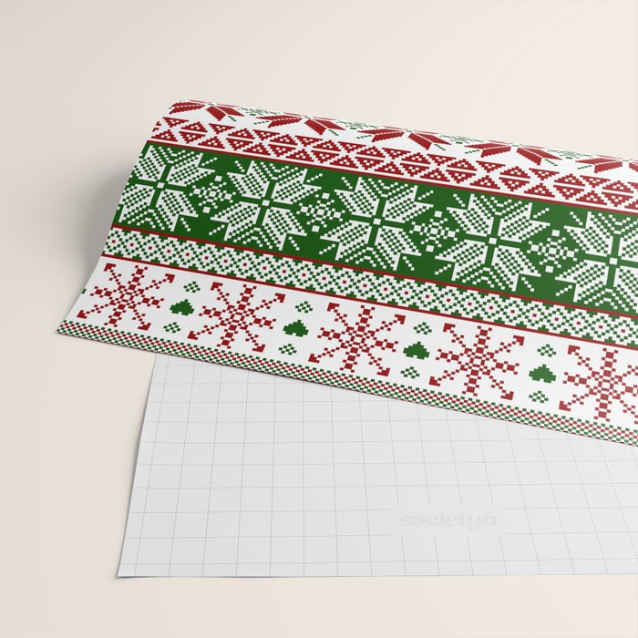 Green & Red Winter Fair Isle Wrapping Paper Gallery Image 2