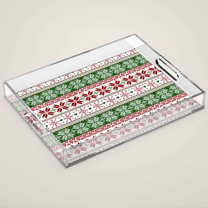 Green & Red Winter Fair Isle Acrylic Tray Gallery Image 1
