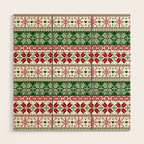 Green & Red Winter Fair Isle Wood Wall Art Gallery Image 1