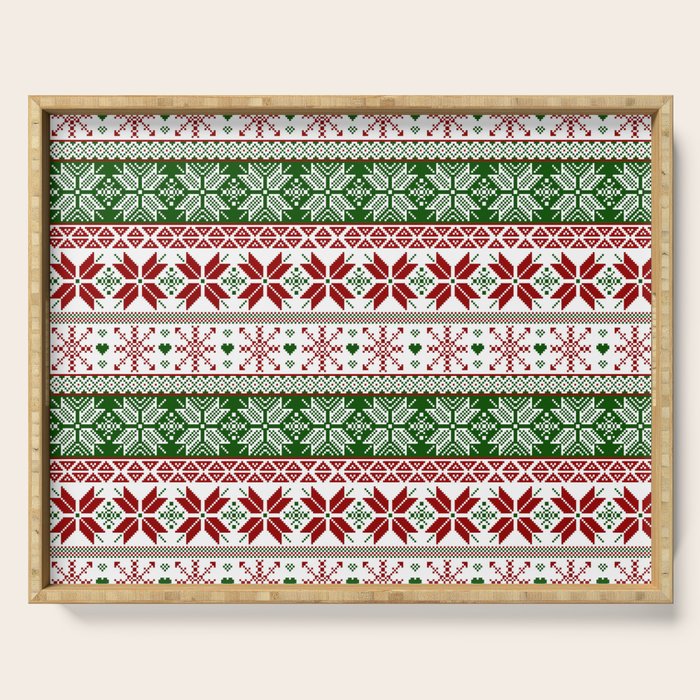Green & Red Winter Fair Isle Serving Tray Gallery Image 1