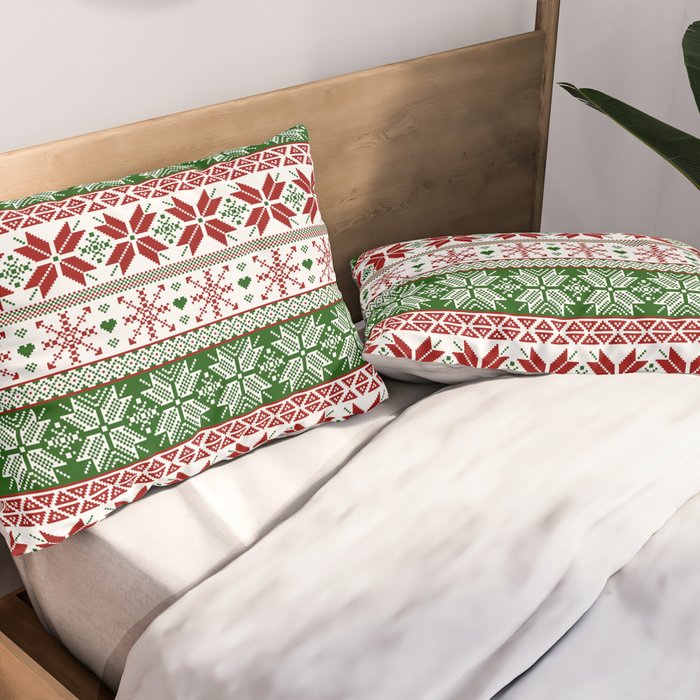Green & Red Winter Fair Isle Pillow Sham Gallery Image 2