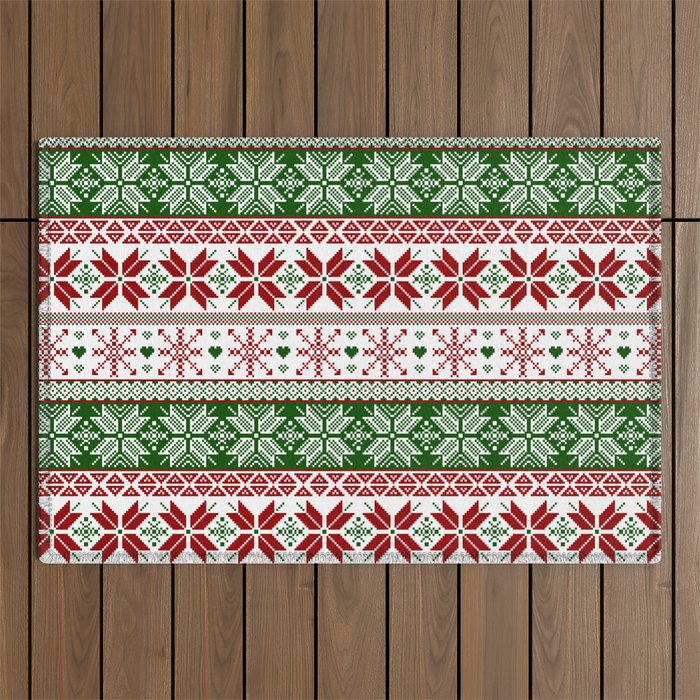 Green & Red Winter Fair Isle Outdoor Rug Gallery Image 1