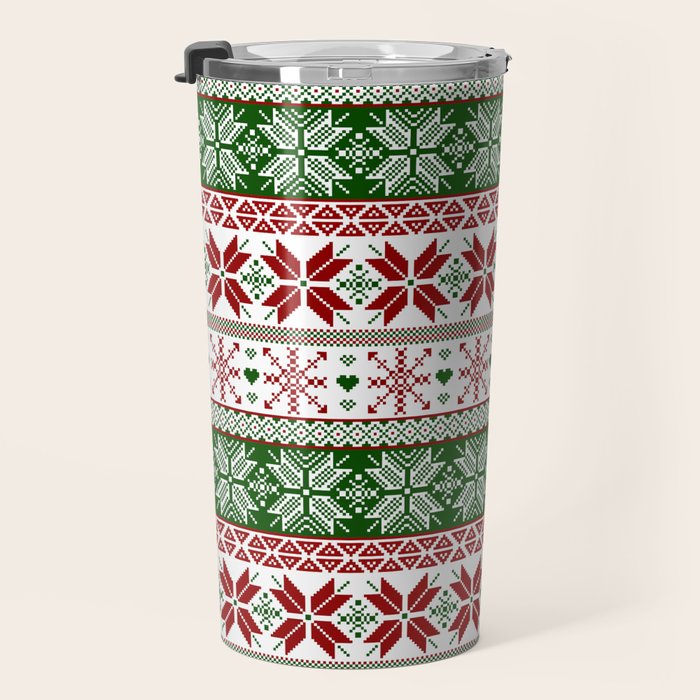 Green & Red Winter Fair Isle Travel Mug Gallery Image 3