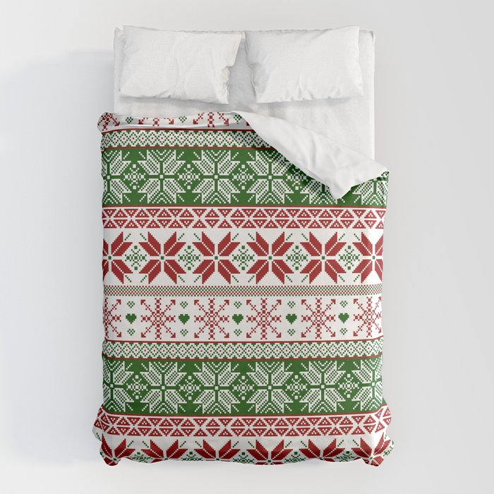Green & Red Winter Fair Isle Duvet Cover Gallery Image 1