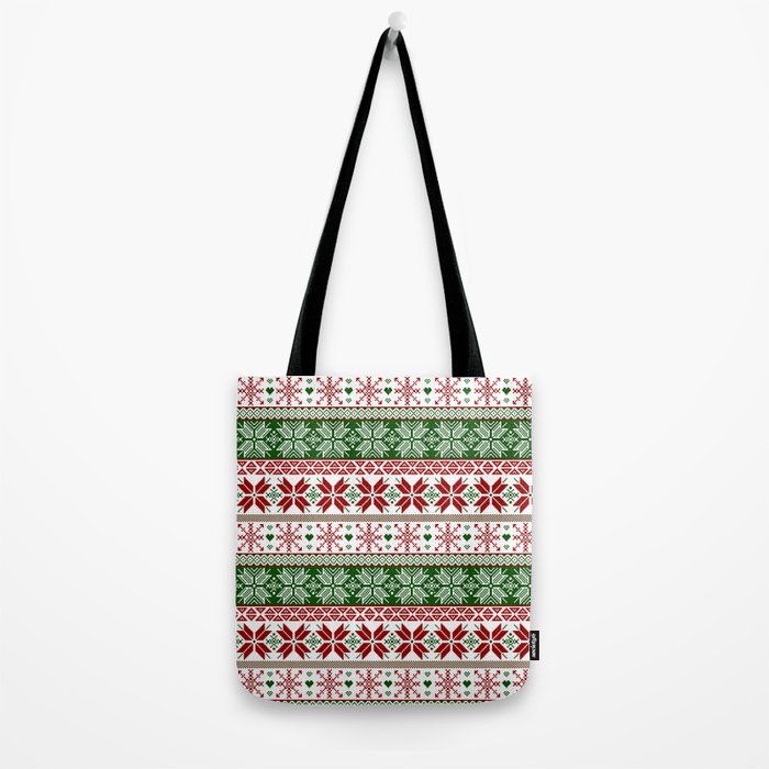 Green & Red Winter Fair Isle Tote Bag Gallery Image 2