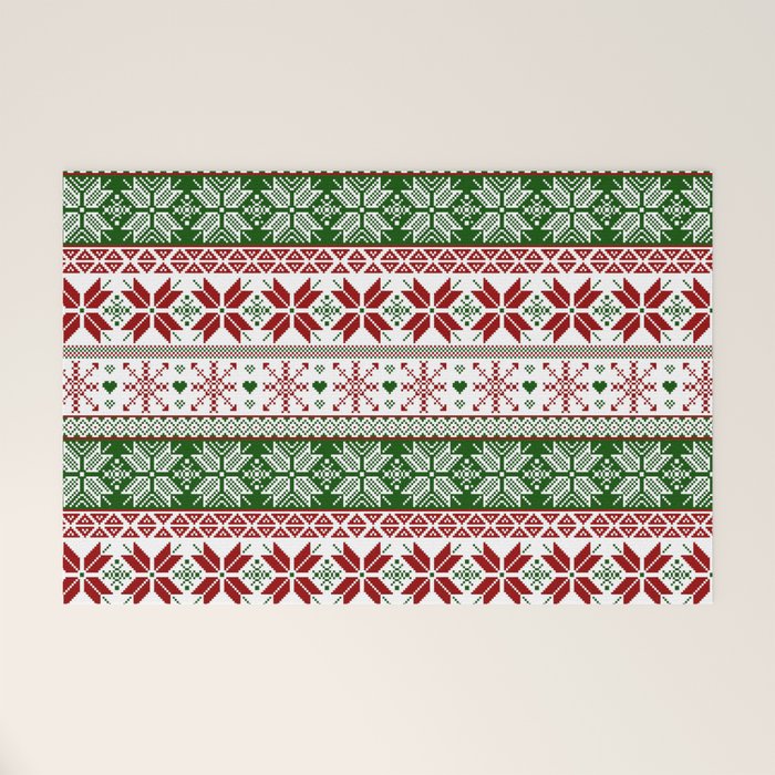 Green & Red Winter Fair Isle Welcome Mat Gallery Image 1