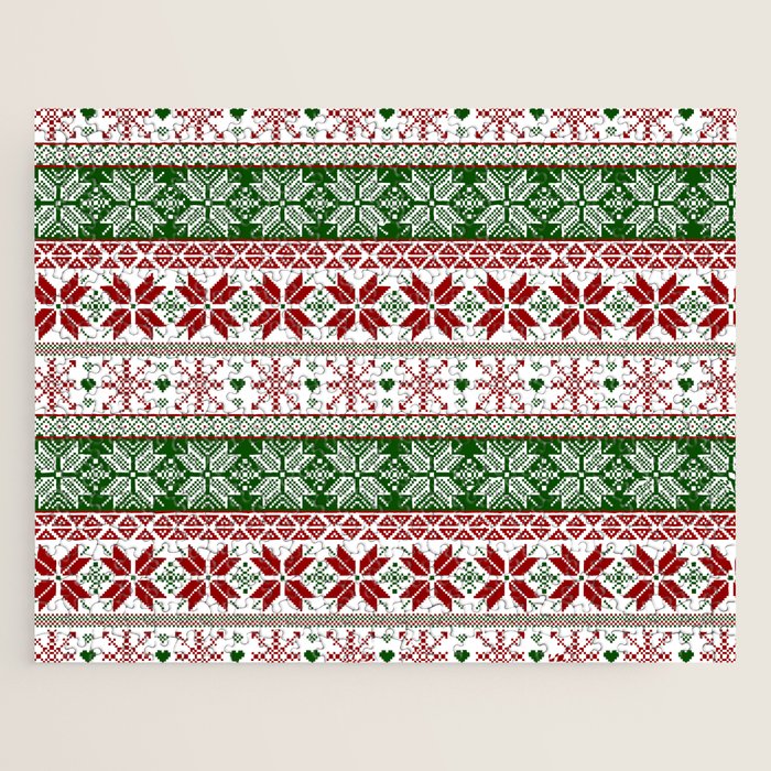 Green & Red Winter Fair Isle Jigsaw Puzzle Gallery Image 1