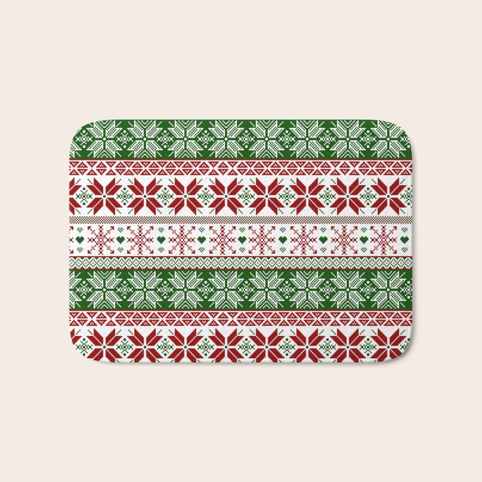 Green & Red Winter Fair Isle Bath Mat Gallery Image 1