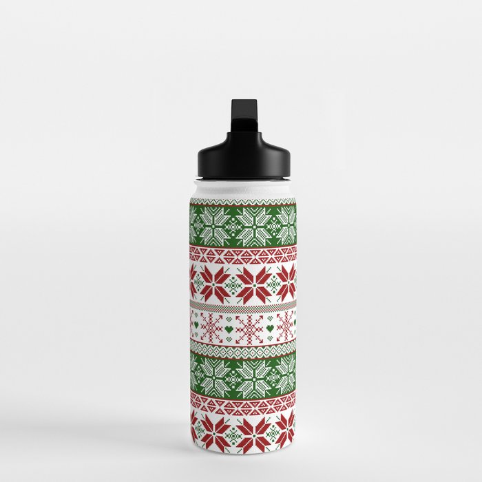 Green & Red Winter Fair Isle Water Bottle Gallery Image 3