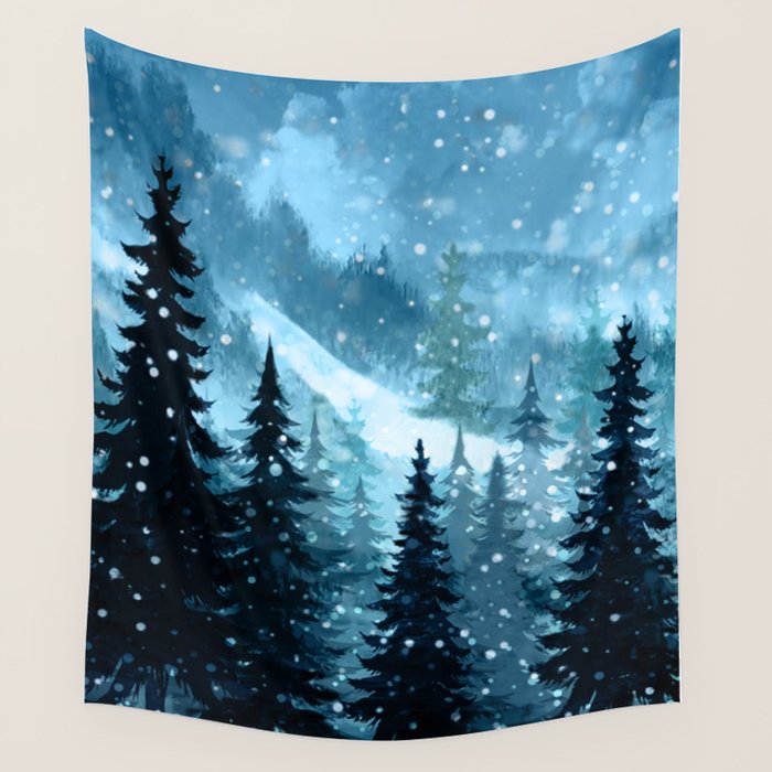 Winter Night Wall Tapestry Gallery Image 1