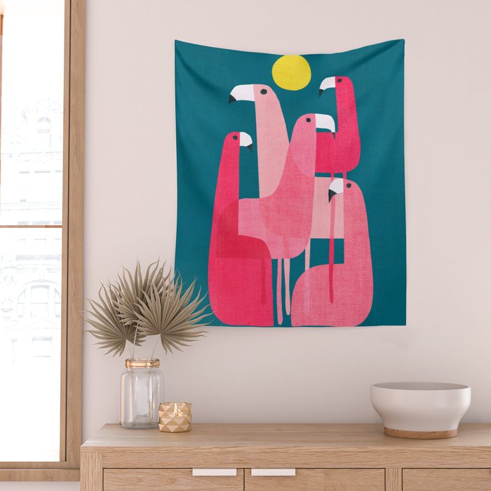Pink flamingoes Wall Tapestry Gallery Image 2