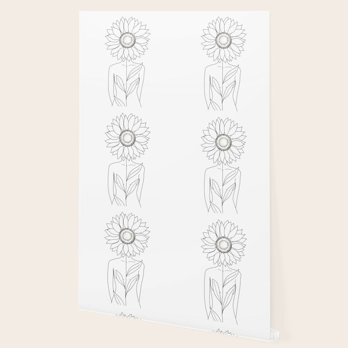 Minimalistic Line Art of Woman with Sunflower Wallpaper Gallery Image 2