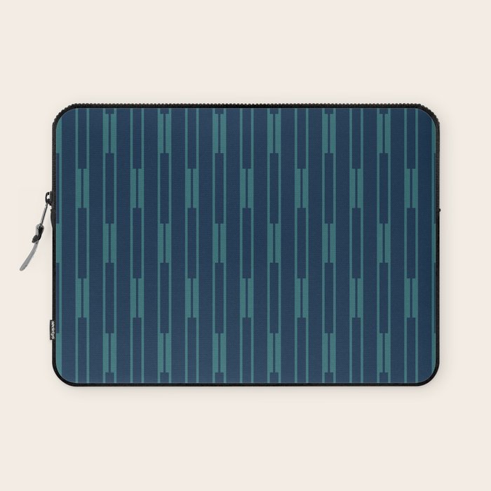 Minimalist Geo Chain Vertical  Block Stripe Pattern in Teal and Navy Blue Laptop Sleeve Gallery Image 1