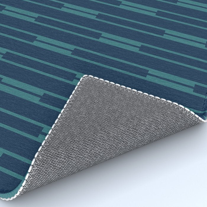 Minimalist Geo Chain Vertical  Block Stripe Pattern in Teal and Navy Blue Rug Gallery Image 4