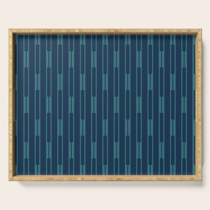 Minimalist Geo Chain Vertical  Block Stripe Pattern in Teal and Navy Blue Serving Tray Gallery Image 1
