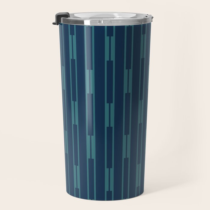 Minimalist Geo Chain Vertical  Block Stripe Pattern in Teal and Navy Blue Travel Mug Gallery Image 3