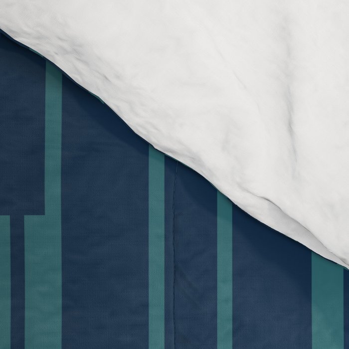 Minimalist Geo Chain Vertical  Block Stripe Pattern in Teal and Navy Blue Comforter Gallery Image 4