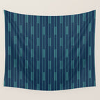 Minimalist Geo Chain Vertical  Block Stripe Pattern in Teal and Navy Blue Wall Tapestry Gallery Image 4