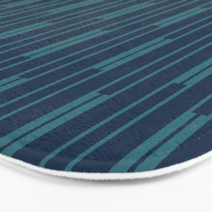 Minimalist Geo Chain Vertical  Block Stripe Pattern in Teal and Navy Blue Bath Mat Gallery Image 3