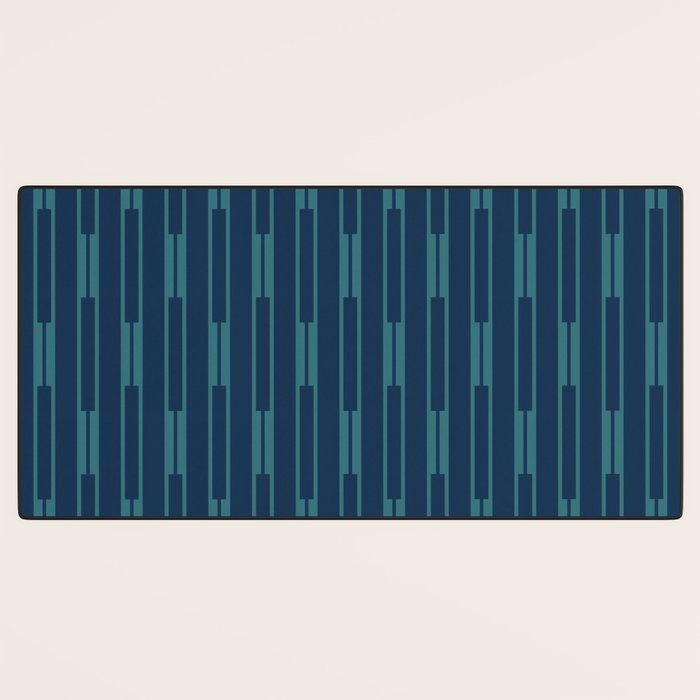 Minimalist Geo Chain Vertical  Block Stripe Pattern in Teal and Navy Blue Desk Mat Gallery Image 3