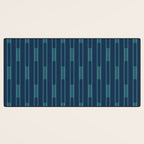 Minimalist Geo Chain Vertical  Block Stripe Pattern in Teal and Navy Blue Desk Mat Gallery Image 3