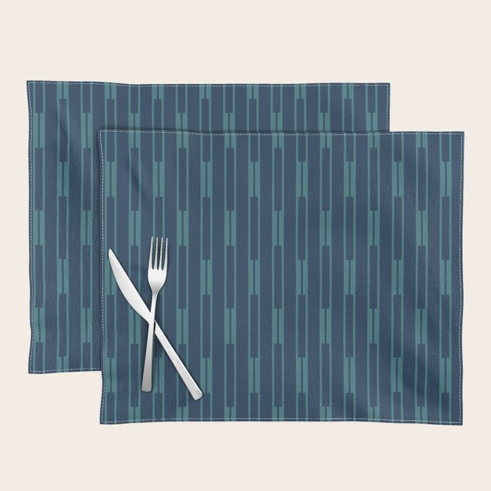 Minimalist Geo Chain Vertical  Block Stripe Pattern in Teal and Navy Blue Placemat Gallery Image 1