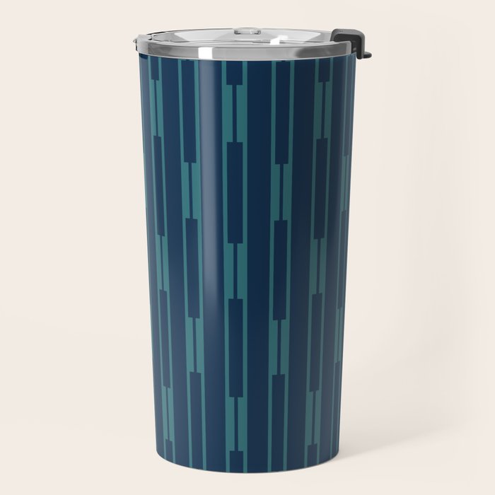 Minimalist Geo Chain Vertical  Block Stripe Pattern in Teal and Navy Blue Travel Mug Gallery Image 2