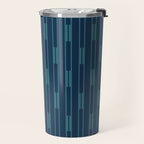 Minimalist Geo Chain Vertical  Block Stripe Pattern in Teal and Navy Blue Travel Mug Gallery Image 2