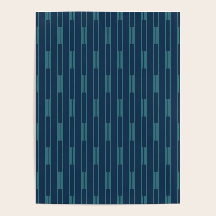 Minimalist Geo Chain Vertical  Block Stripe Pattern in Teal and Navy Blue Poster Gallery Image 4
