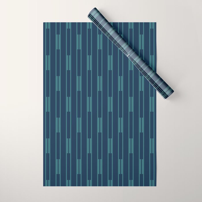 Minimalist Geo Chain Vertical  Block Stripe Pattern in Teal and Navy Blue Wrapping Paper Gallery Image 1