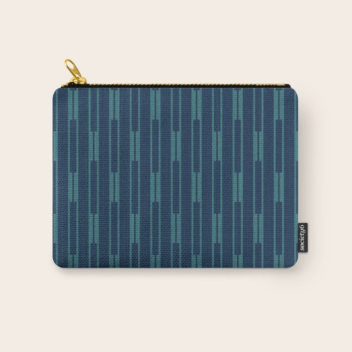 Minimalist Geo Chain Vertical  Block Stripe Pattern in Teal and Navy Blue Carry All Pouch Gallery Image 1