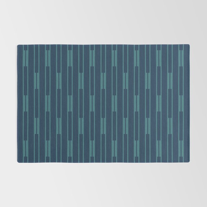 Minimalist Geo Chain Vertical  Block Stripe Pattern in Teal and Navy Blue Rug Gallery Image 2
