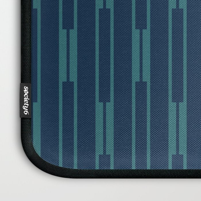 Minimalist Geo Chain Vertical  Block Stripe Pattern in Teal and Navy Blue Laptop Sleeve Gallery Image 3