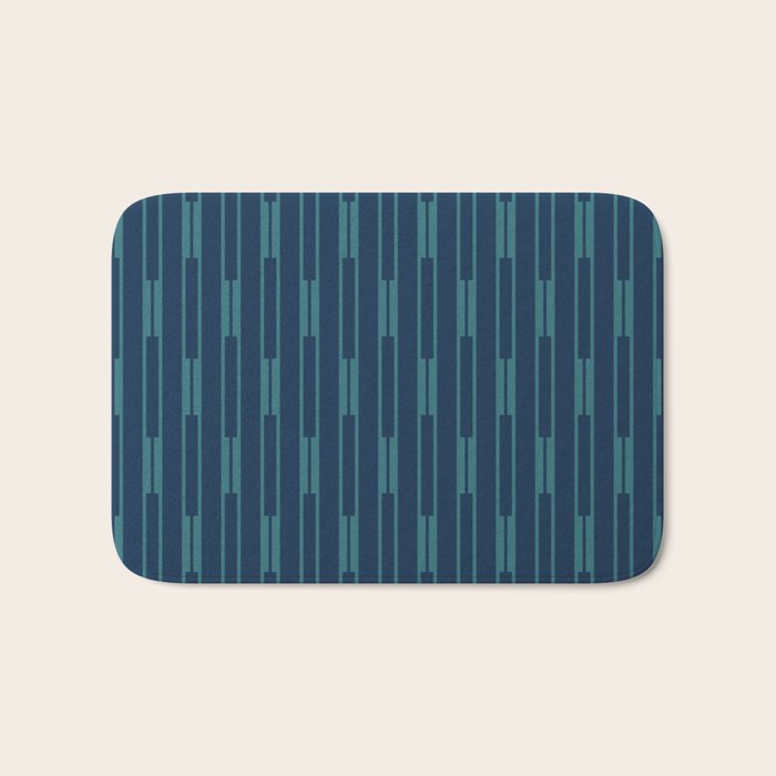 Minimalist Geo Chain Vertical  Block Stripe Pattern in Teal and Navy Blue Bath Mat Gallery Image 1