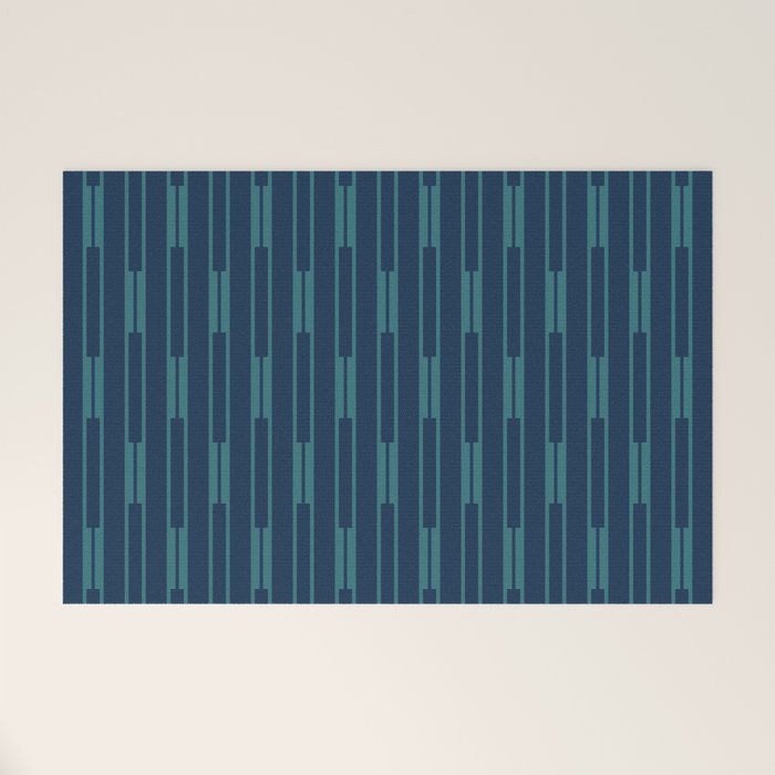 Minimalist Geo Chain Vertical  Block Stripe Pattern in Teal and Navy Blue Welcome Mat Gallery Image 1