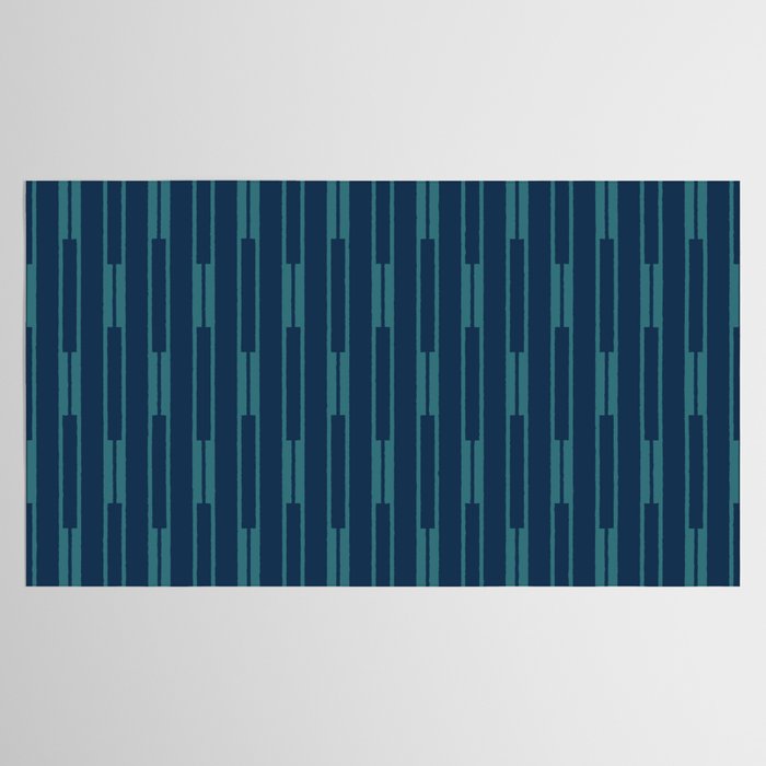 Minimalist Geo Chain Vertical  Block Stripe Pattern in Teal and Navy Blue Tablecloth Gallery Image 2