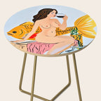 Fishy Shananigans, Eclectic Nude Woman Fish Wine Illustration, Quirky Whimsical Drinking Alcohol, Modern Bohemian Binging Weekend Painting Side Table Gallery Image 2
